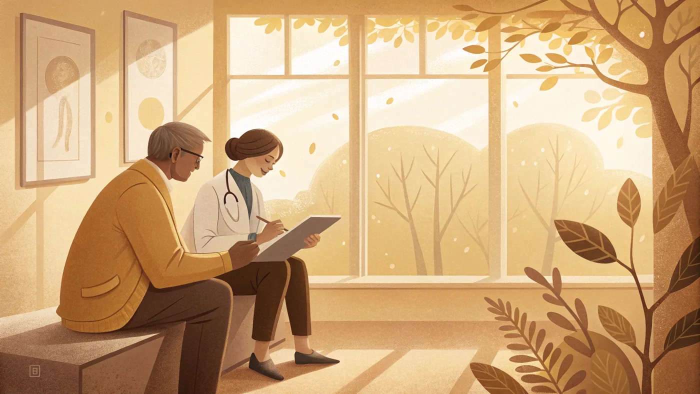 Illustration of a person discussing antidepressants and a treatment plan with their prescriber.