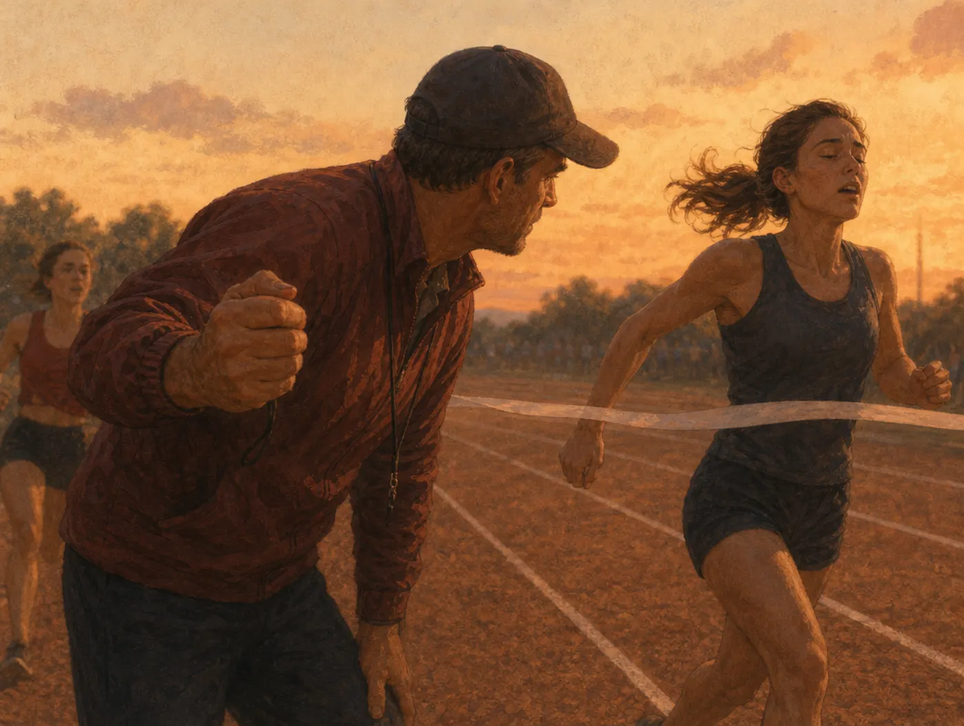 Experimenter's bias: a coach's thumb clicks the stopwatch early for the runner he leans toward and favors.