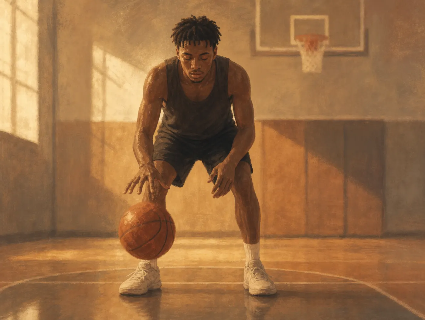 Illusion of control: a player runs an elaborate bouncing ritual before a free throw, as if the ritual decides the shot.