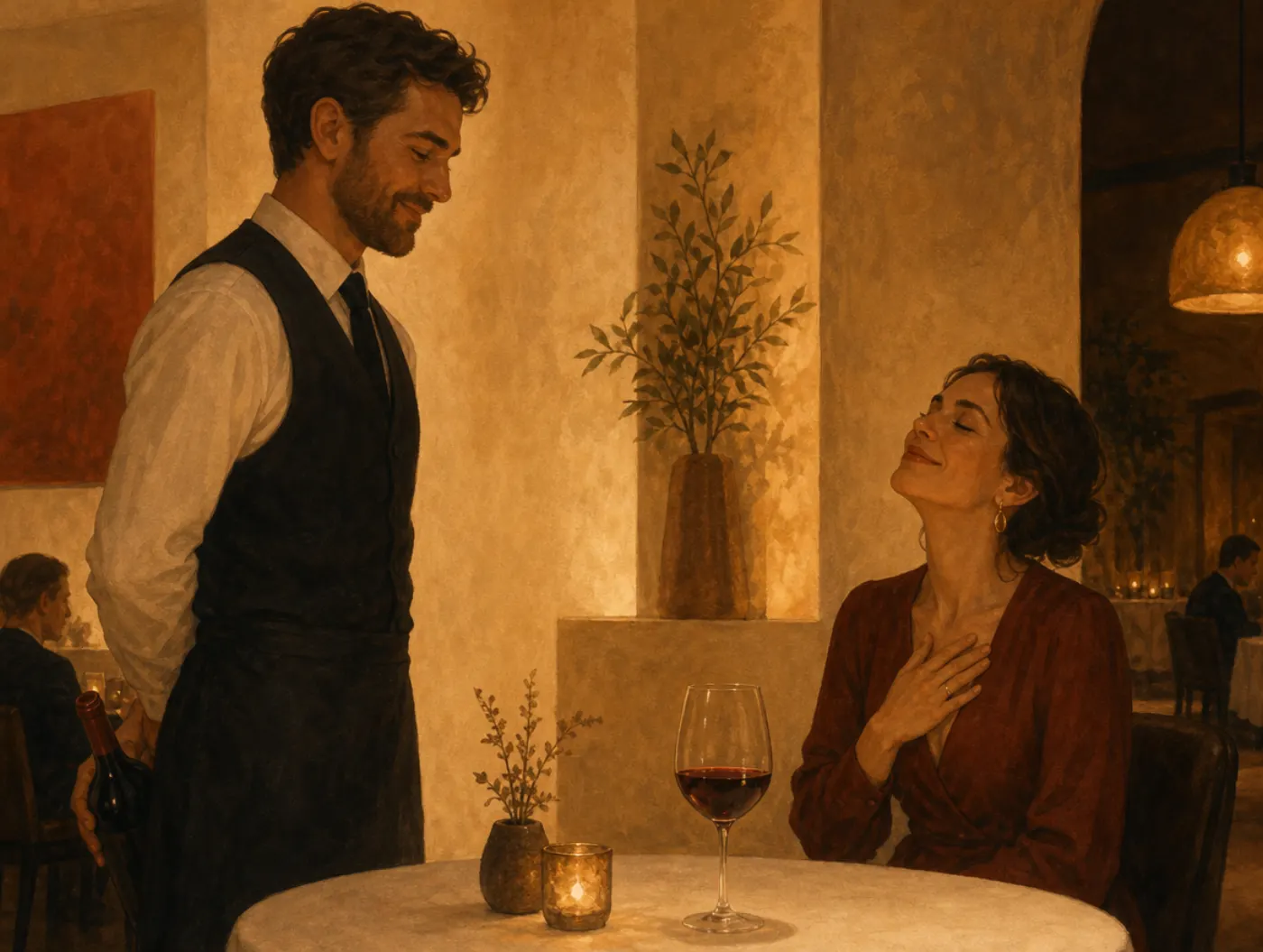Illusion of external agency: a diner credits the sommelier's knowing smile for wine she simply came to love.
