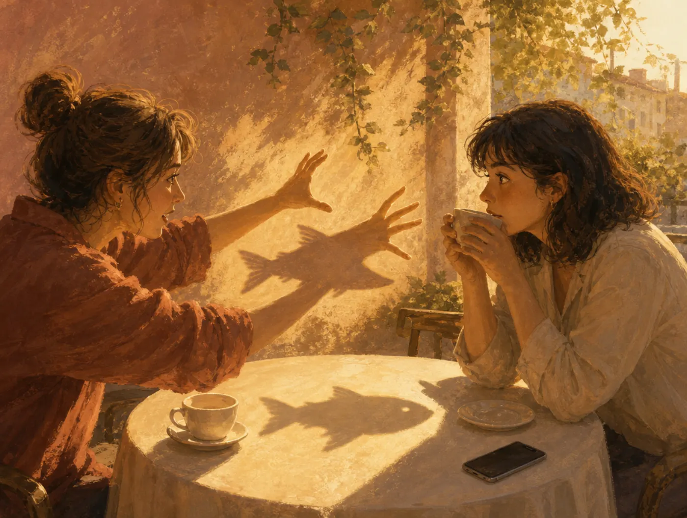 Picture superiority effect: a friend's hand gestures shaping a vivid image hold a listener's attention more than words could.