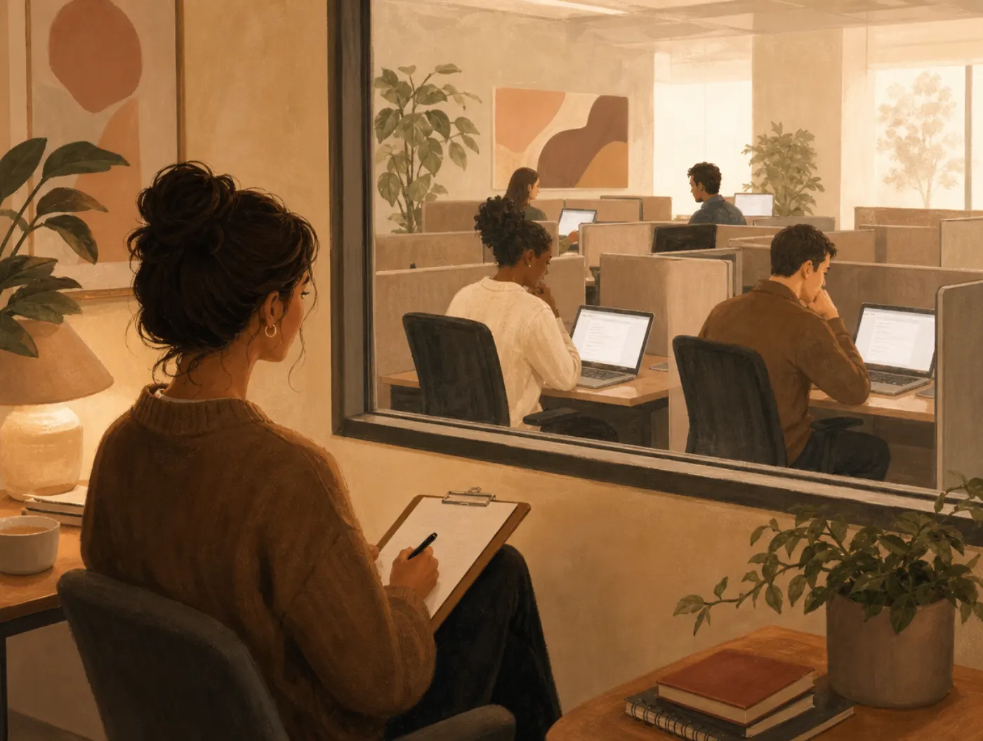 How to Become an Industrial-Organizational Psychologist: a grad student observes employees completing a workplace survey