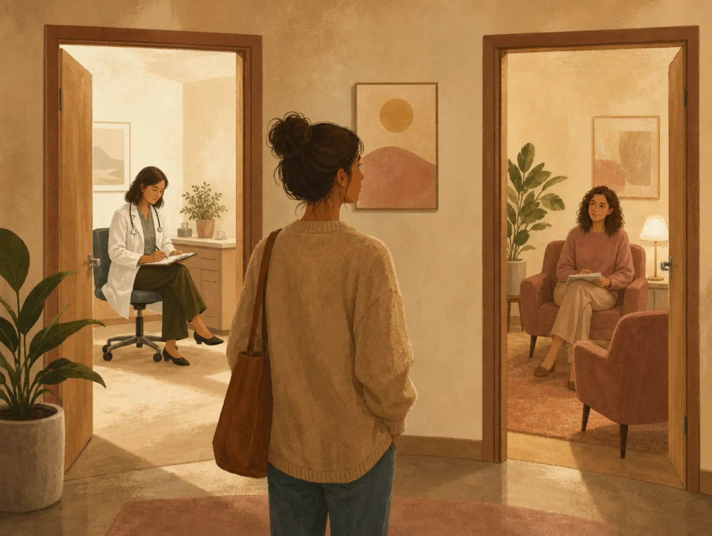 Psychology vs Psychiatry: What's the Difference?: patient choosing between a prescription pad and a notepad