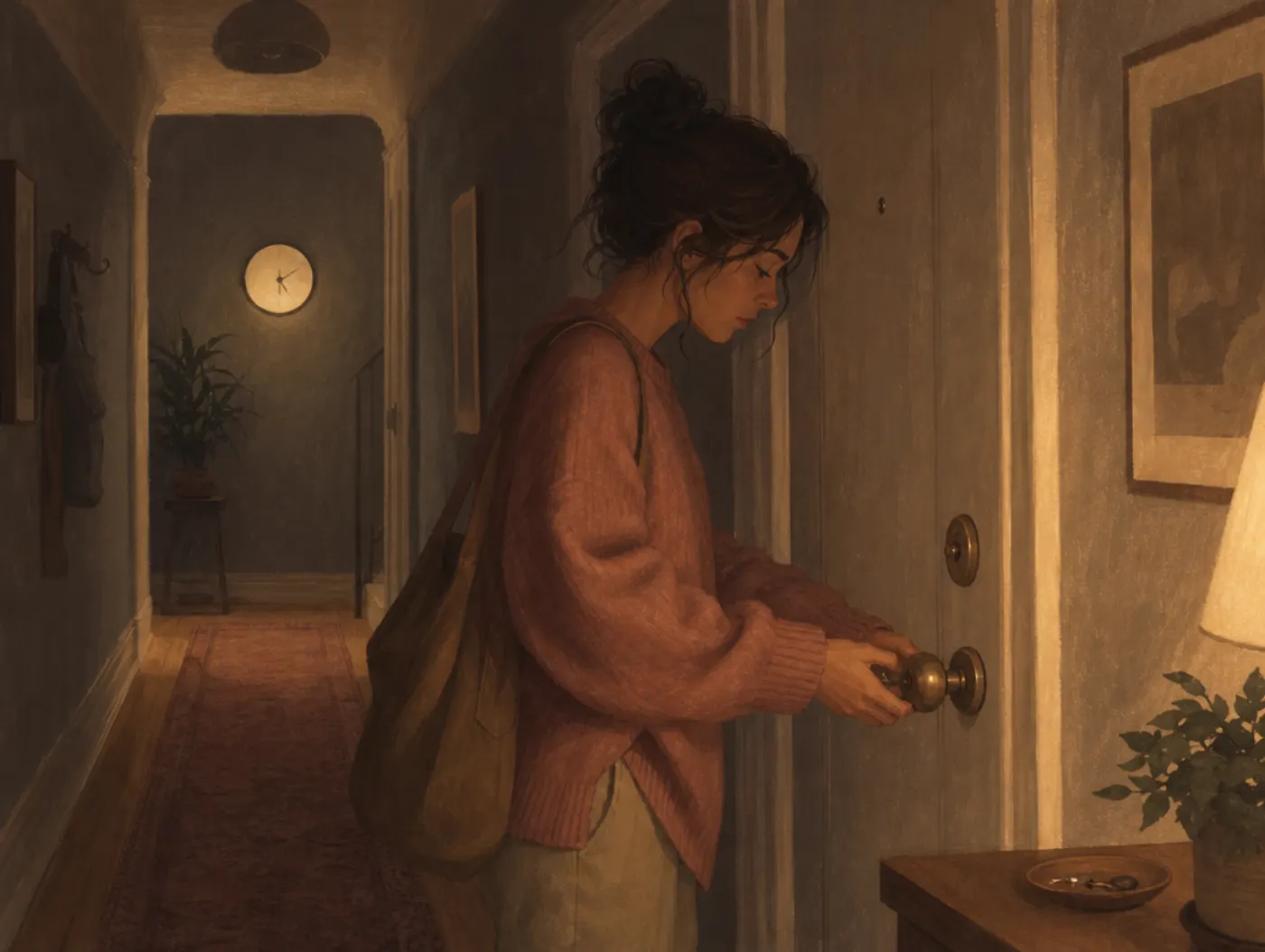 What Makes OCD Worse and What Helps During a Flare-Up: a person repeatedly rechecking a locked front door late at night