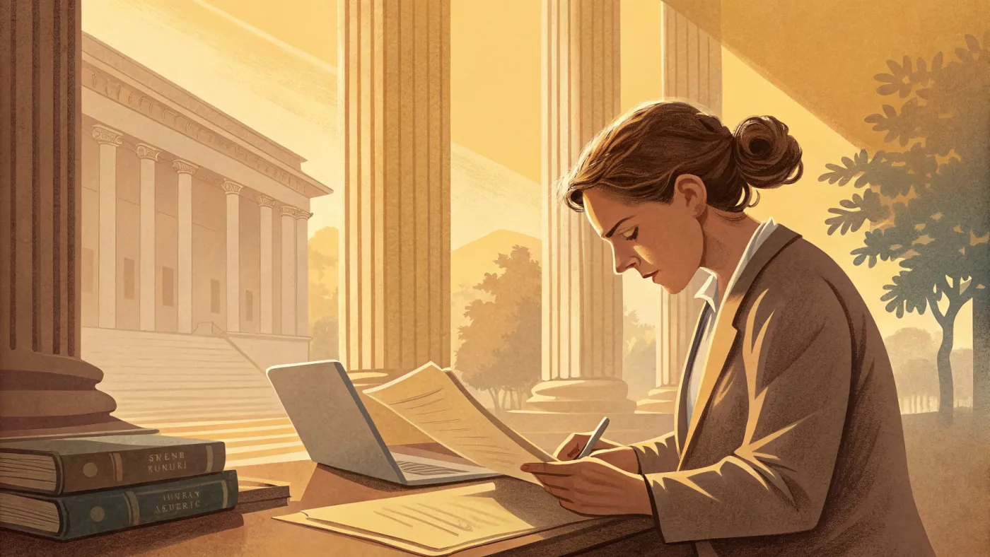 Illustration of a forensic psychologist reviewing case files