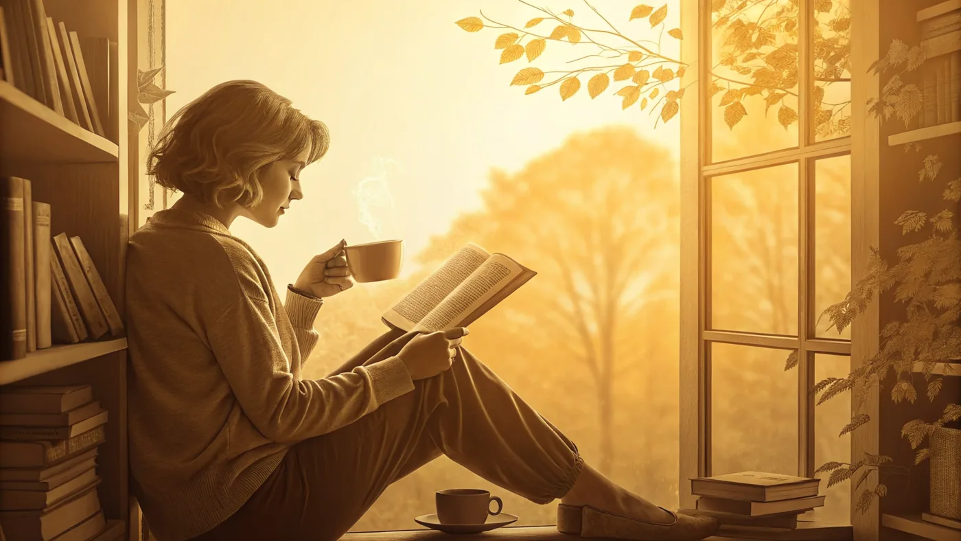 Illustration of a person calmly reading and understanding mental health terms in a mental health glossary