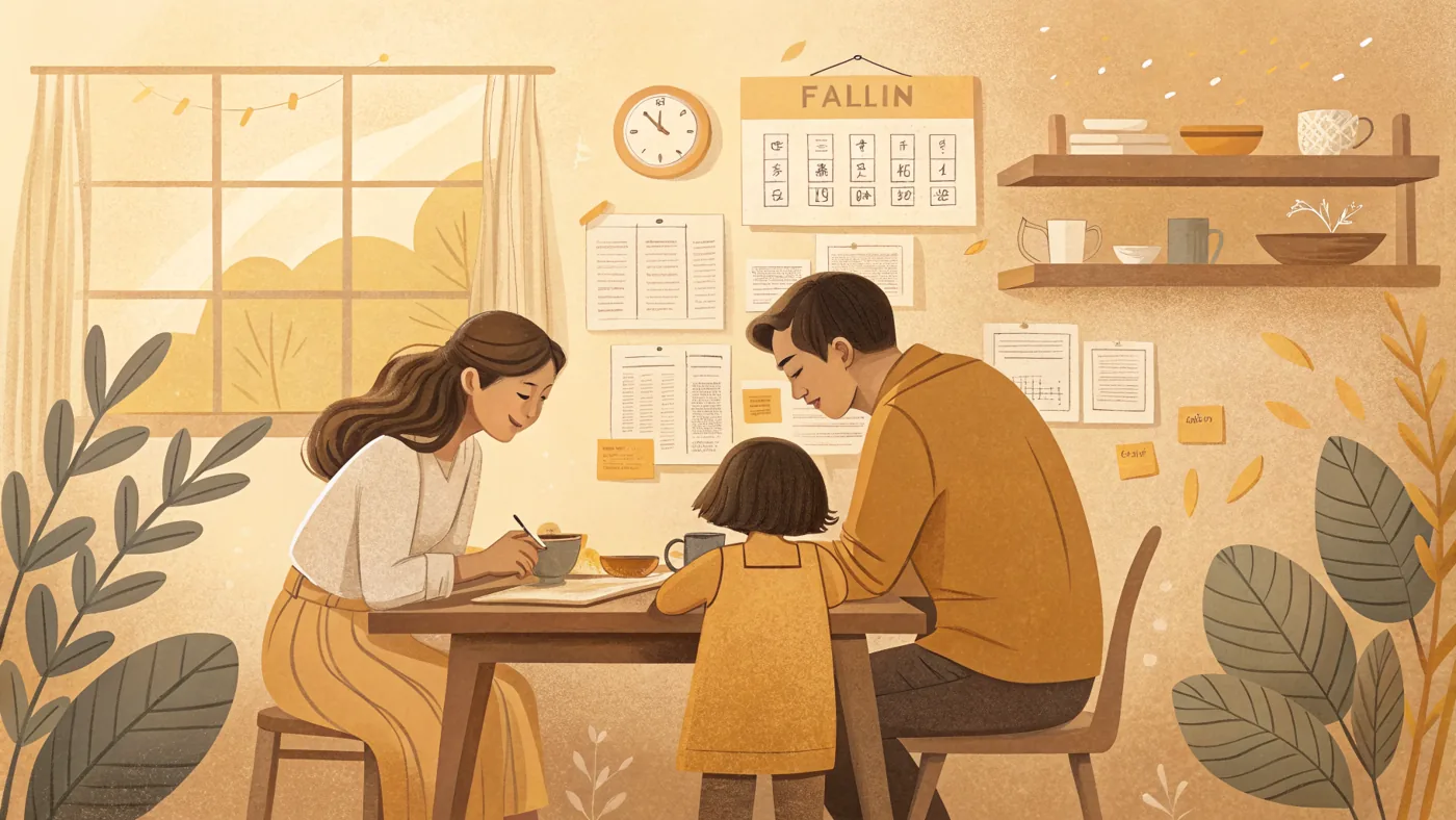 Illustration of a family providing structured, compassionate support for a child with Prader-Willi syndrome.