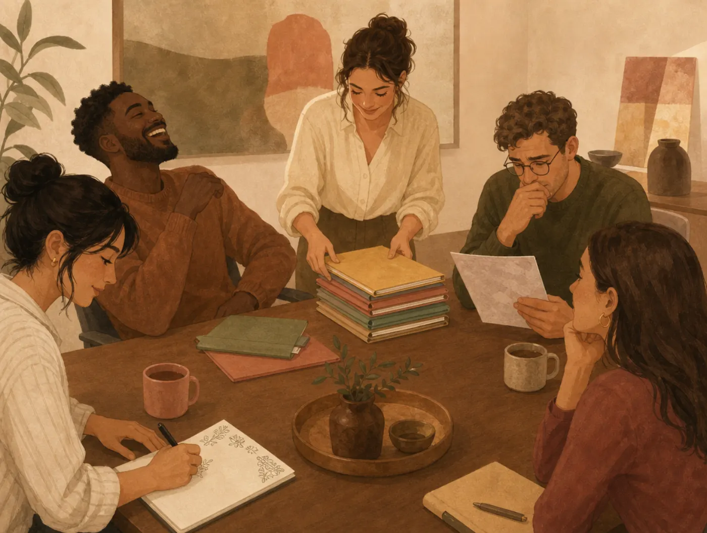 Big Five Personality Test: coworkers at a meeting, each showing a different temperament