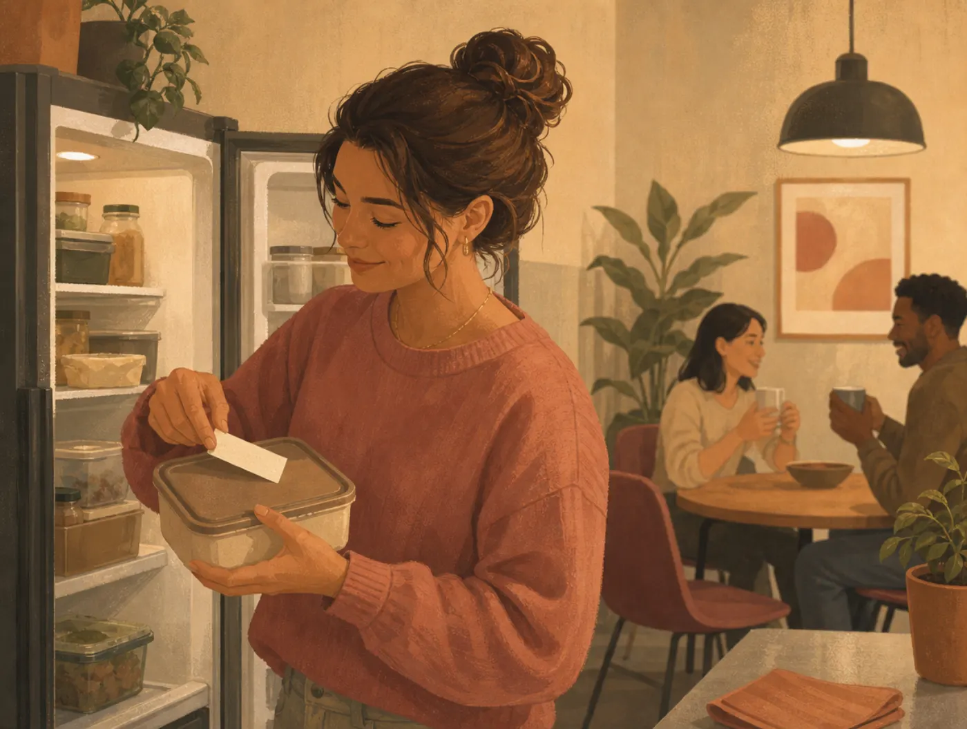 Dark Core Personality Test: coworker relabeling a colleague's fridge lunch with their own name before taking it