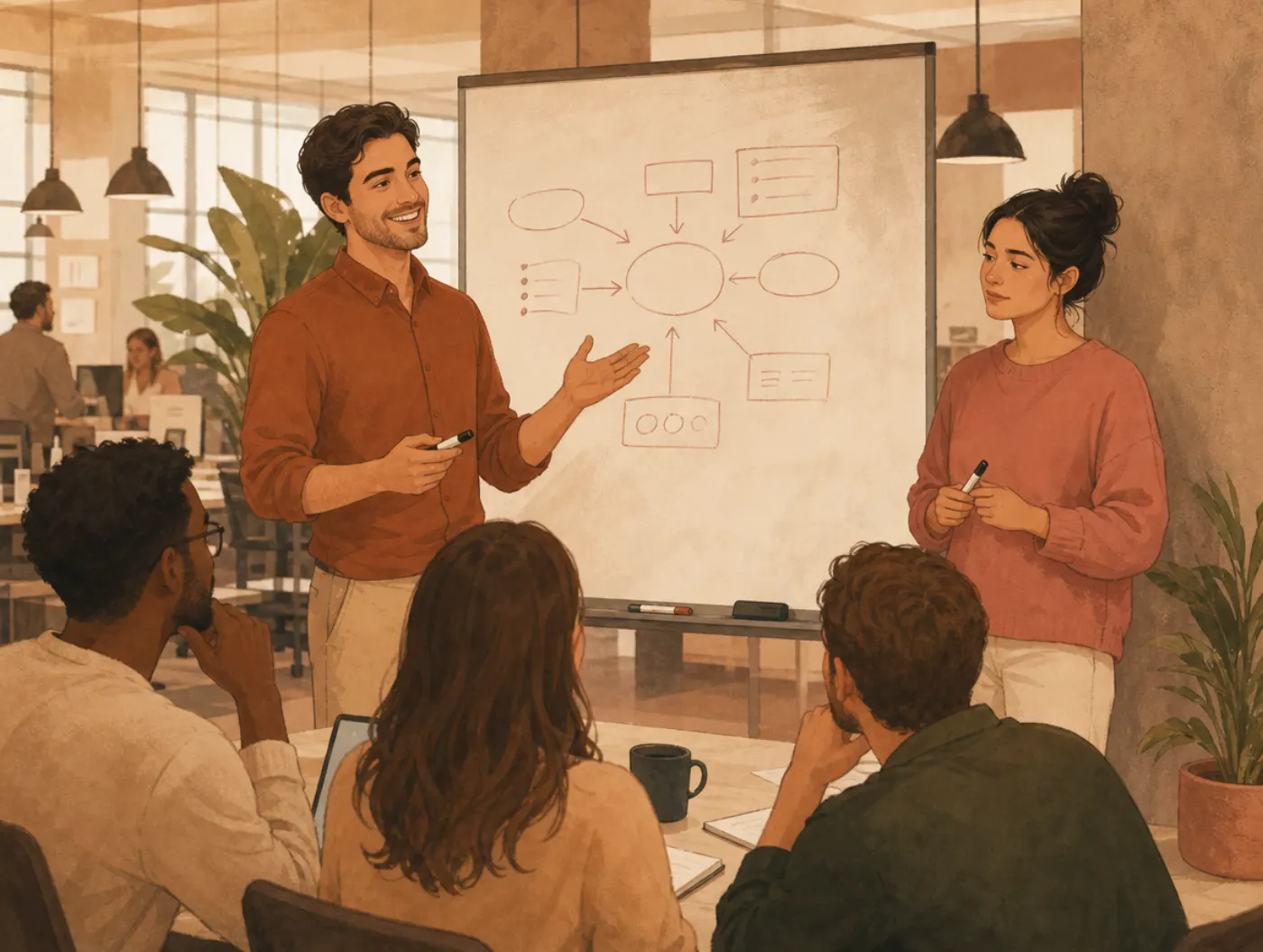 Dark Triad Test: a coworker presents someone else's whiteboard idea as his own while its real author holds the marker
