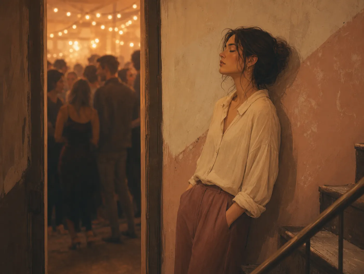 Highly Sensitive Person Test: stepping out of a loud party into a quiet stairwell, eyes closed