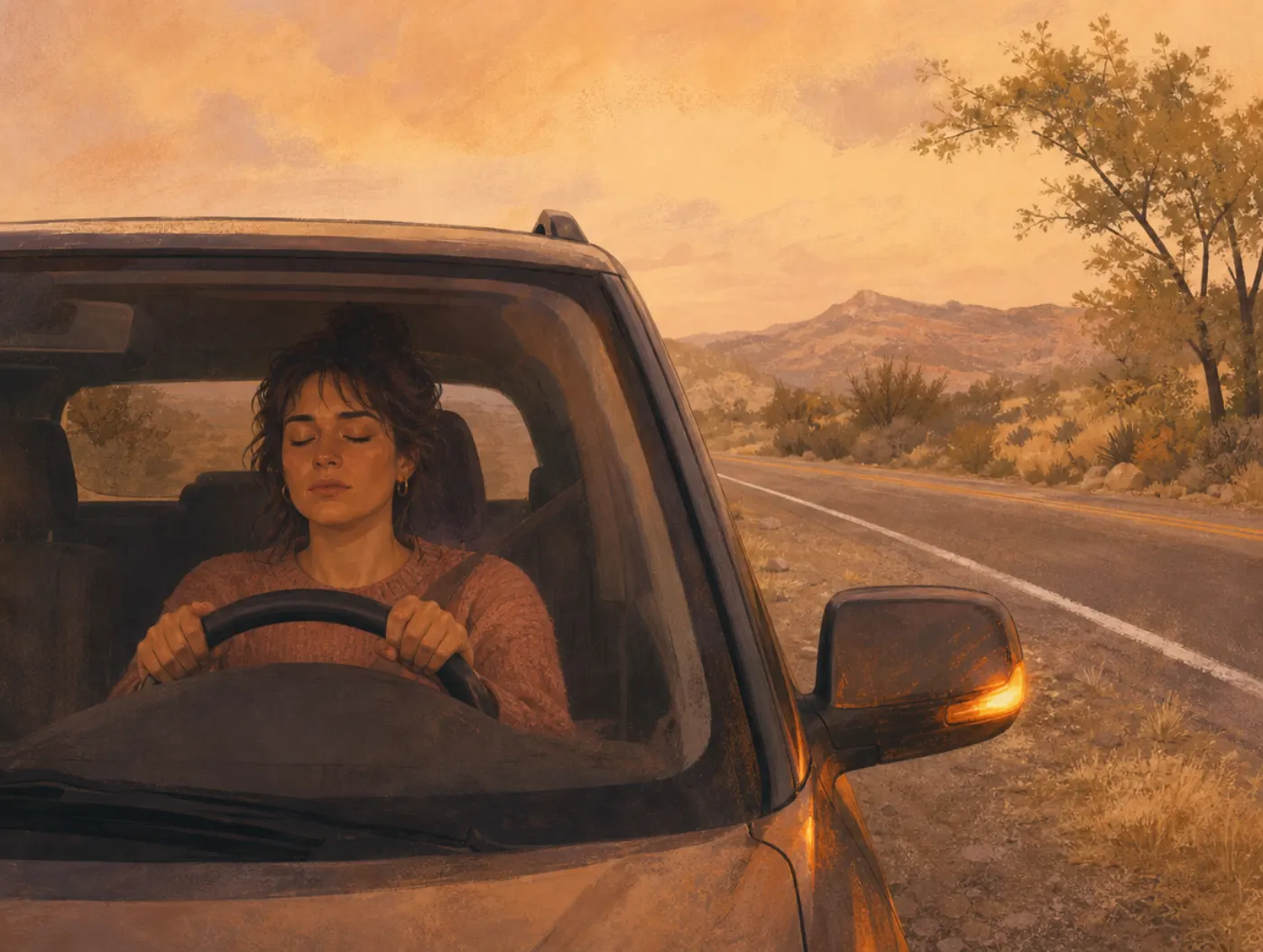 Nervous System Dysregulation Test: a driver pulled over, hazards blinking, hands loosening on the wheel