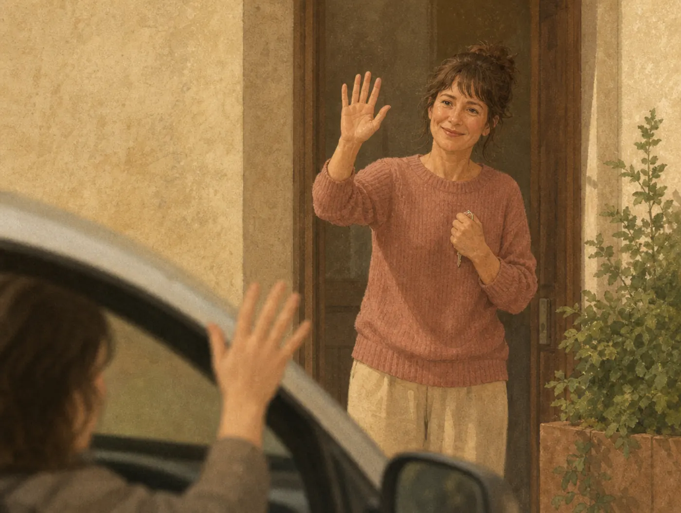 Quiet BPD Test: Signs of Internalised Borderline Traits: adult waving as a car leaves, keys clenched tight