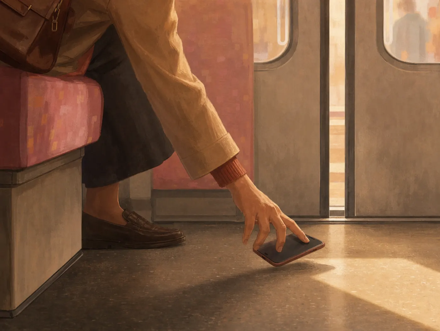 Reaction Time Test: a hand snatching a phone out of the air just before it hits the floor on a moving train