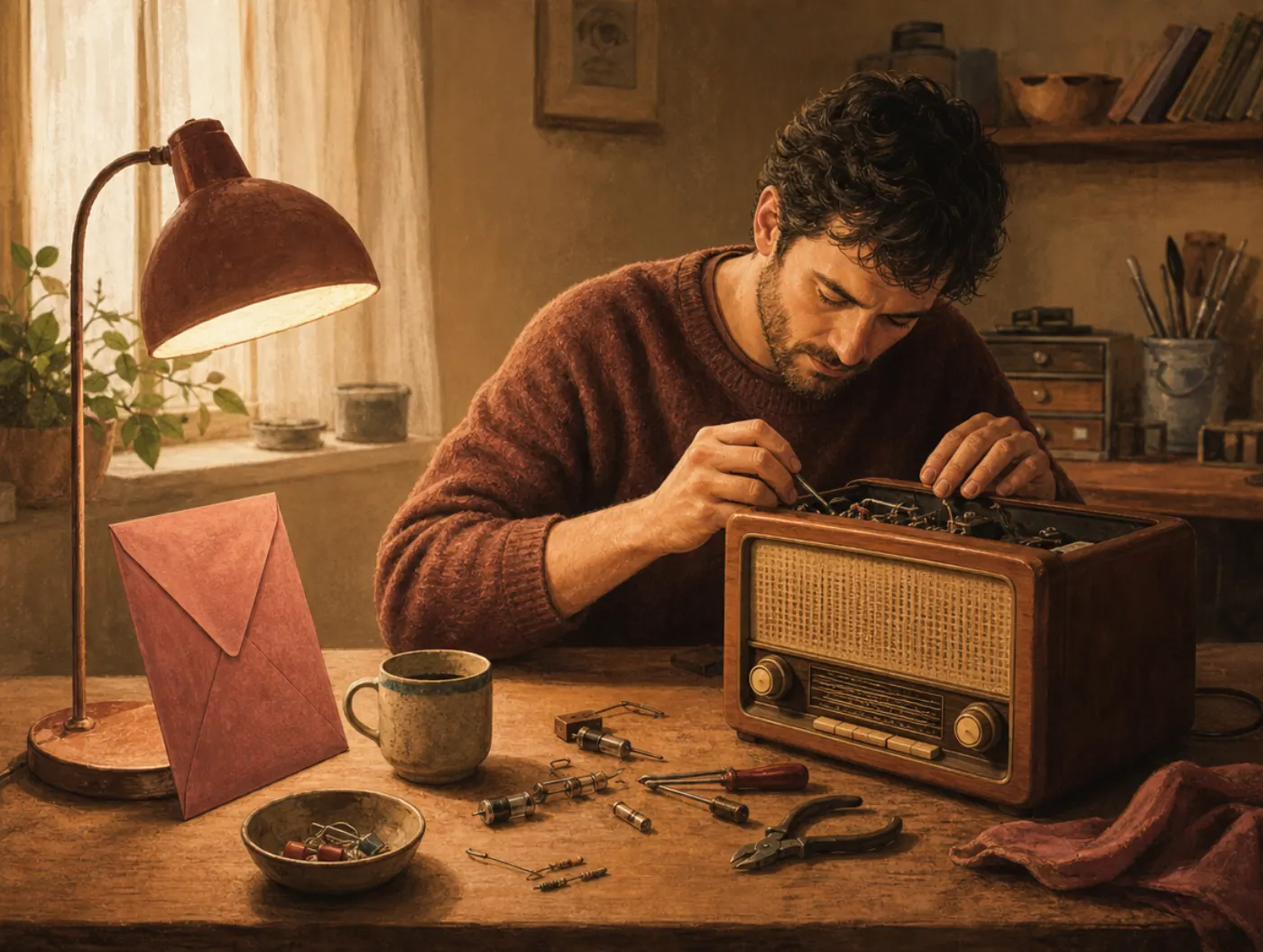 Schizoid Personality Disorder Test: a person absorbed alone restoring a radio, an unopened party invitation left unread