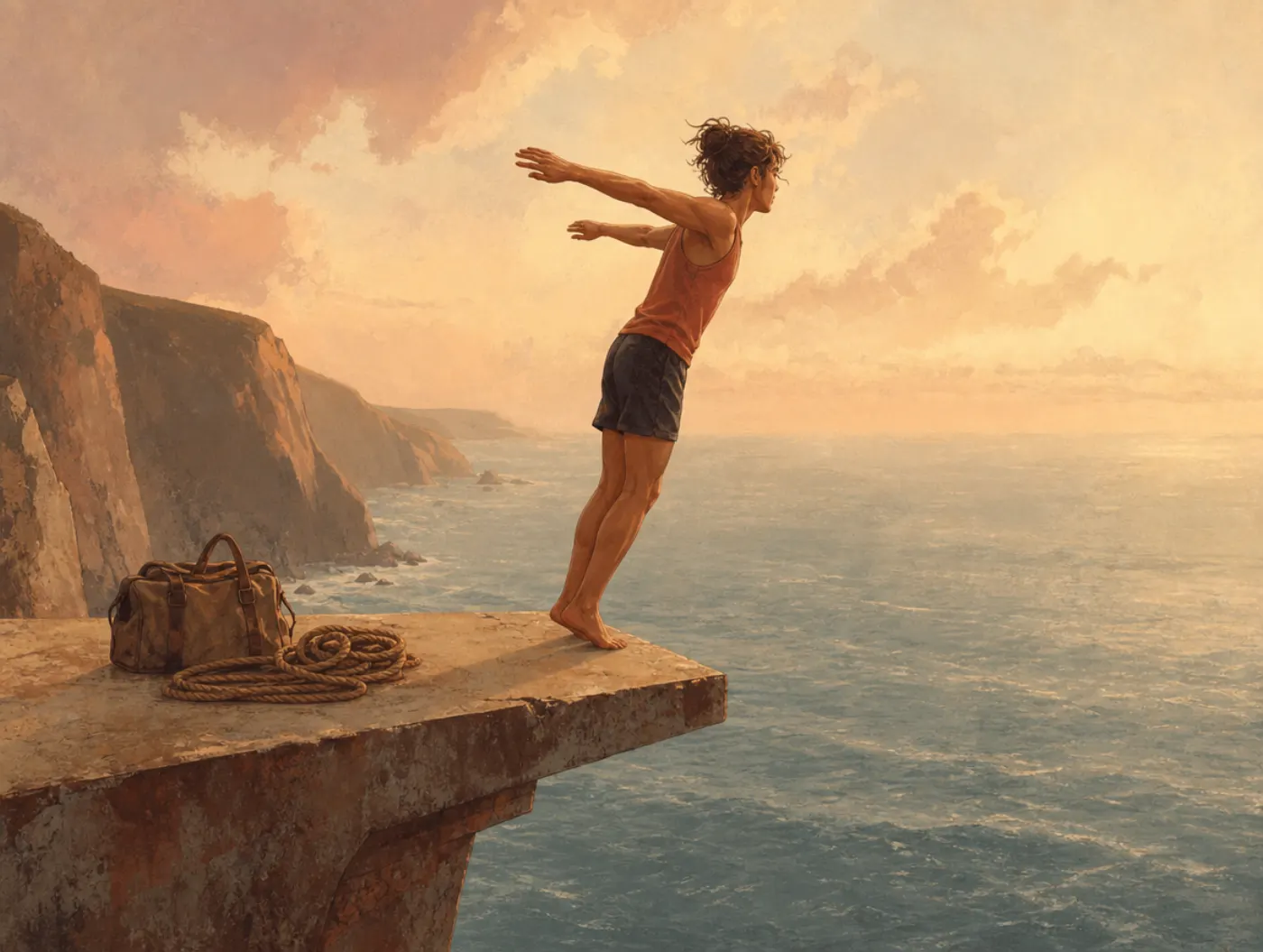 Sensation Seeking Test: a person poised to leap from a cliff-diving platform into the ocean below