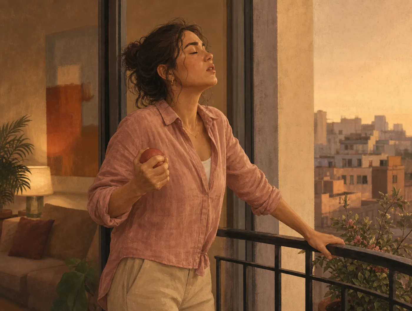 Anger Coping Skills: gripping a balcony railing, exhaling, squeezing a stress ball to calm down