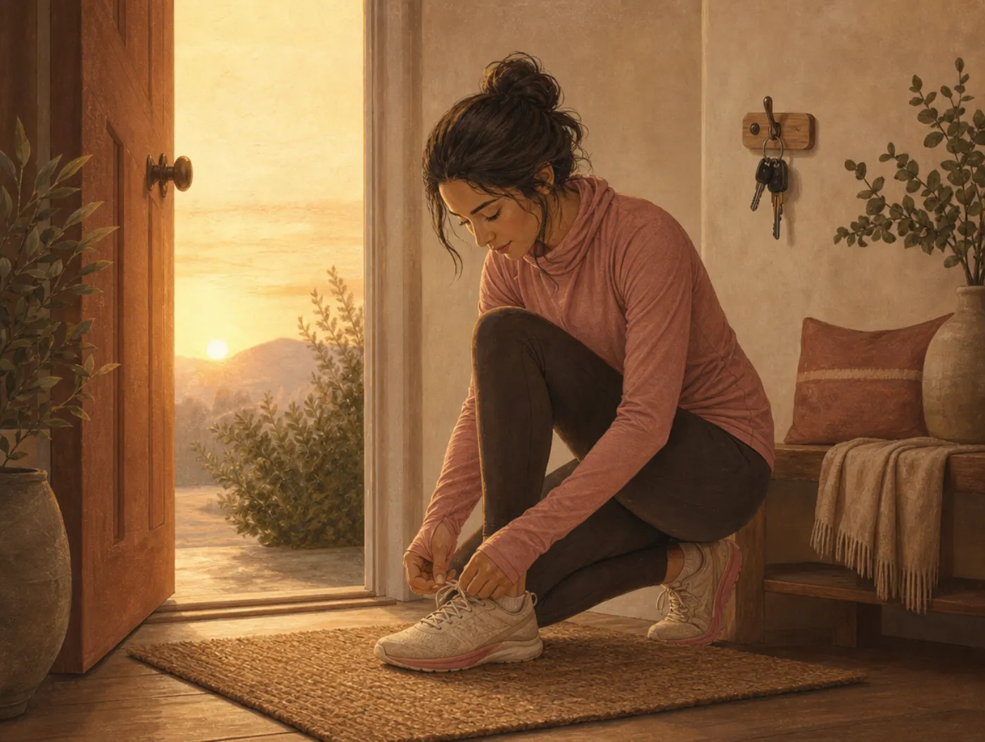 If-Then Plan: running shoes staged by the front door at dawn, keys hung on a hook beside them as the trigger to head out