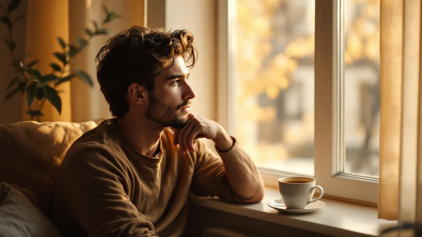 Schizophrenia statistics 2026: a young man at a window in early morning light, looking out at the street